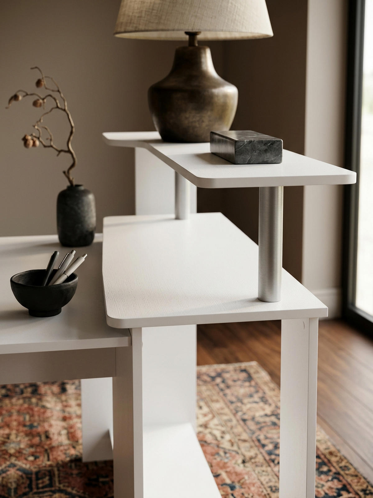 SCHREIBTISCH – Weiß, Tastaturauszug, Stauraum, zeitloses Design - Weiß, Holz (48/94/90cm) - KADIMA DESIGN