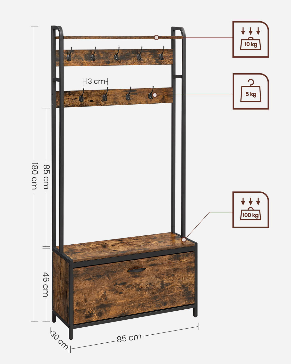KLEIDERSTÄNDER in Braun/Schwarz mit Schuhregal und Kleiderstange - Braun, Holzwerkstoff (85/180/30cm)