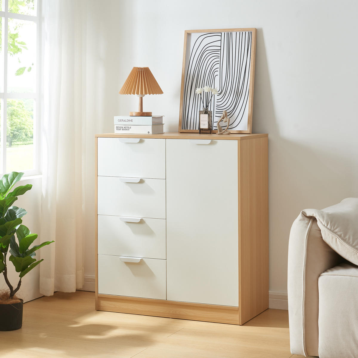 KOMMODE Varkaus - Eichefarben/Weiß, Holzwerkstoff (80/90/40cm) - [en.casa]
