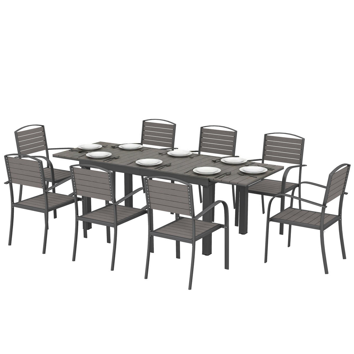 GARTENTISCHGRUPPE DE-18128 ausziehbar 150-225 cm, 8 Aluminium-Stühle Grau - Grau, Metall - ComfortXL