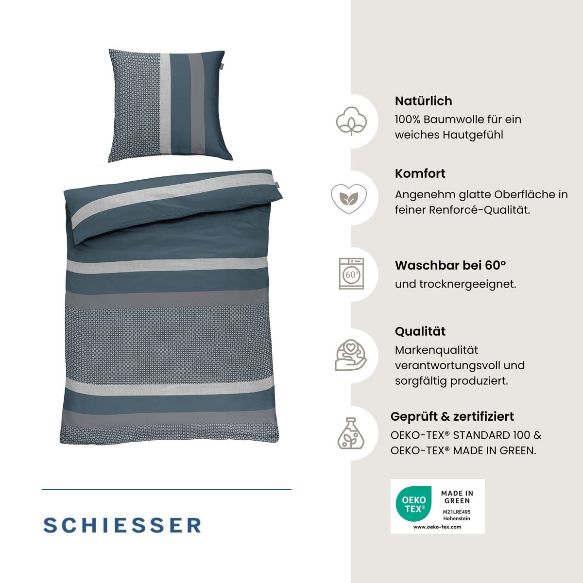 BETTWÄSCHESET Dion - Renforcé - 2-teilig - 135x200 cm - Petrol - Blau, Textil (135/200cm) - SCHIESSER