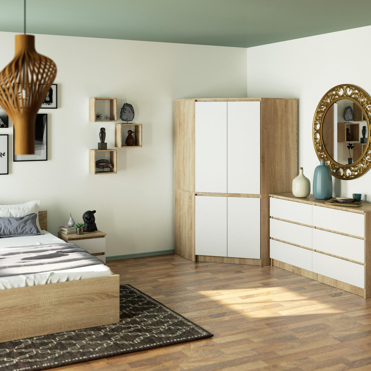 KLEIDERSCHRANK Sonoma Eiche, Weiß 100x50x180 cm - Weiß/Sonoma Eiche, Holzwerkstoff (100/180/50cm) - Akord