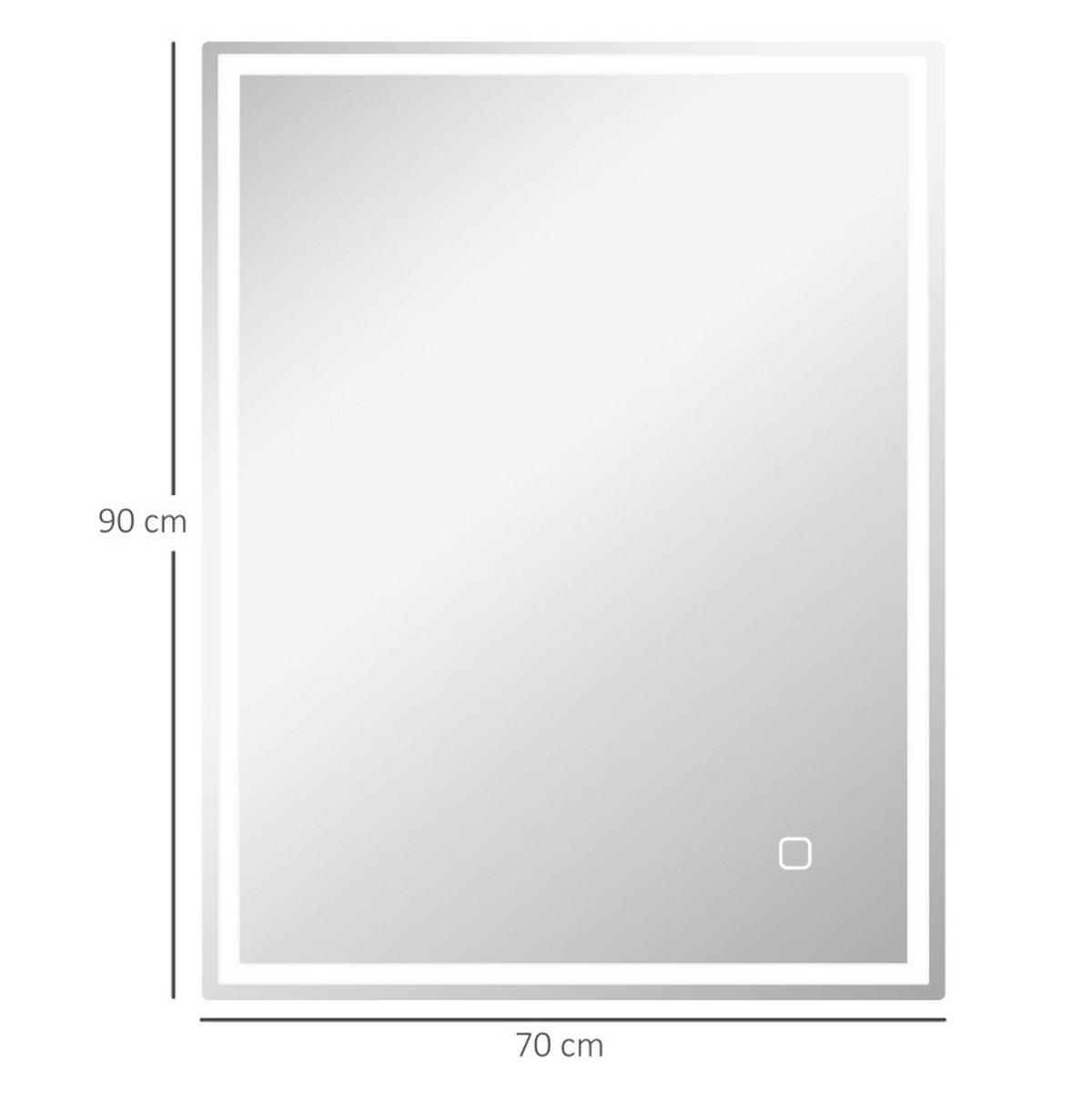 WANDSPIEGEL 90/70/4 cm Silber aus gehärtetem Glas mit LED, Antibeschlag und Memory-Funktion - Silberfarben, Glas (70/4/90cm) - OKWISH