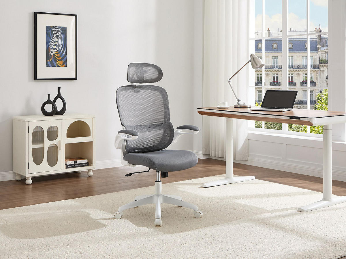 BÜROSESSEL - 63.5 x 63.5 - stoff - grau, weiß Nirano - Weiß, Textil (63.5/124/63.5cm) - Vente-Unique