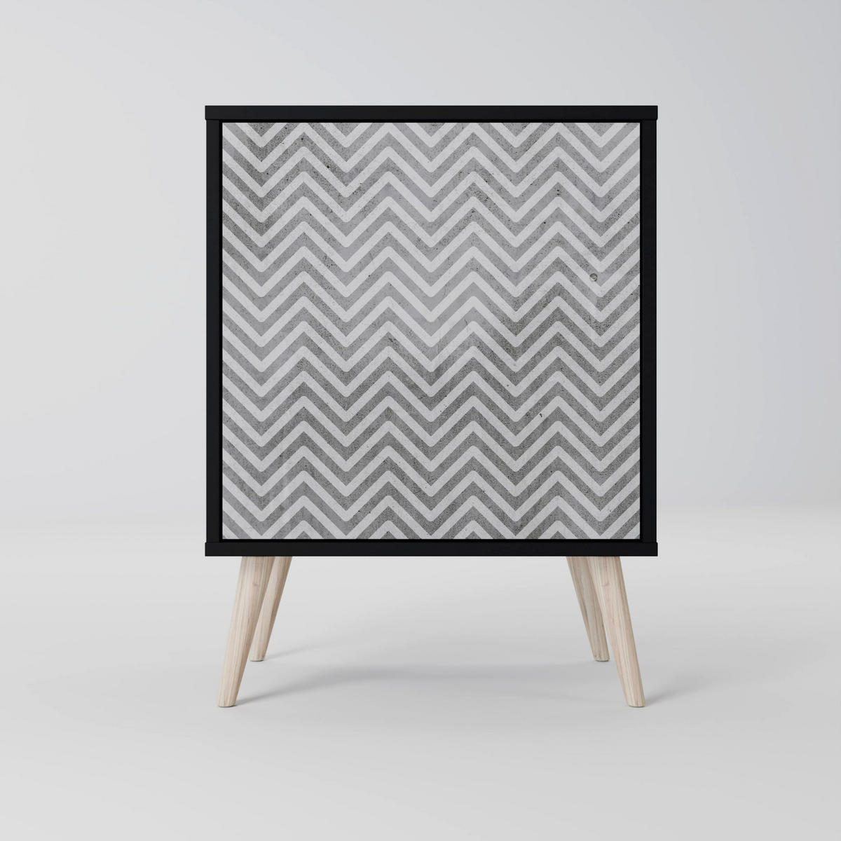 SIDEBOARD CONCRETE ZIG ZAG, Schwarz, 57,5x42x75,5 cm, Goldfarbene Metallfüße - Goldfarben/Multicolor, Holzwerkstoff/Metall (57.5/75.5/42cm) - SpaceRebels