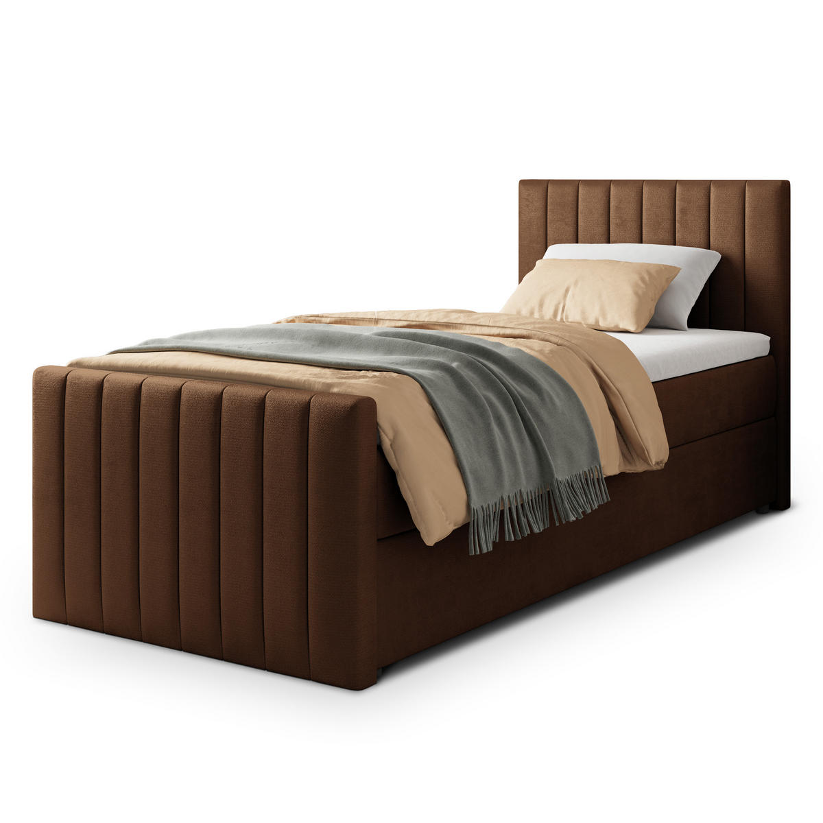 POSTEL BOXSPRING ARION 90x200 cm, s matrací a úložným prostorem, hnědá - hnědá, kompozitní dřevo/textil (90/200cm) - MASSENO