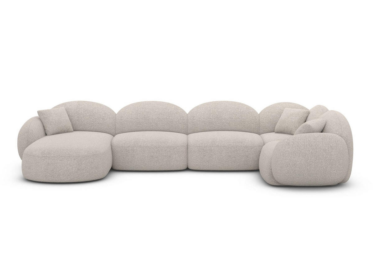 WOHNLANDSCHAFT Mirello U-Form Pearl Bouclestoff - Perlmutt, Textil (333/77/193cm)