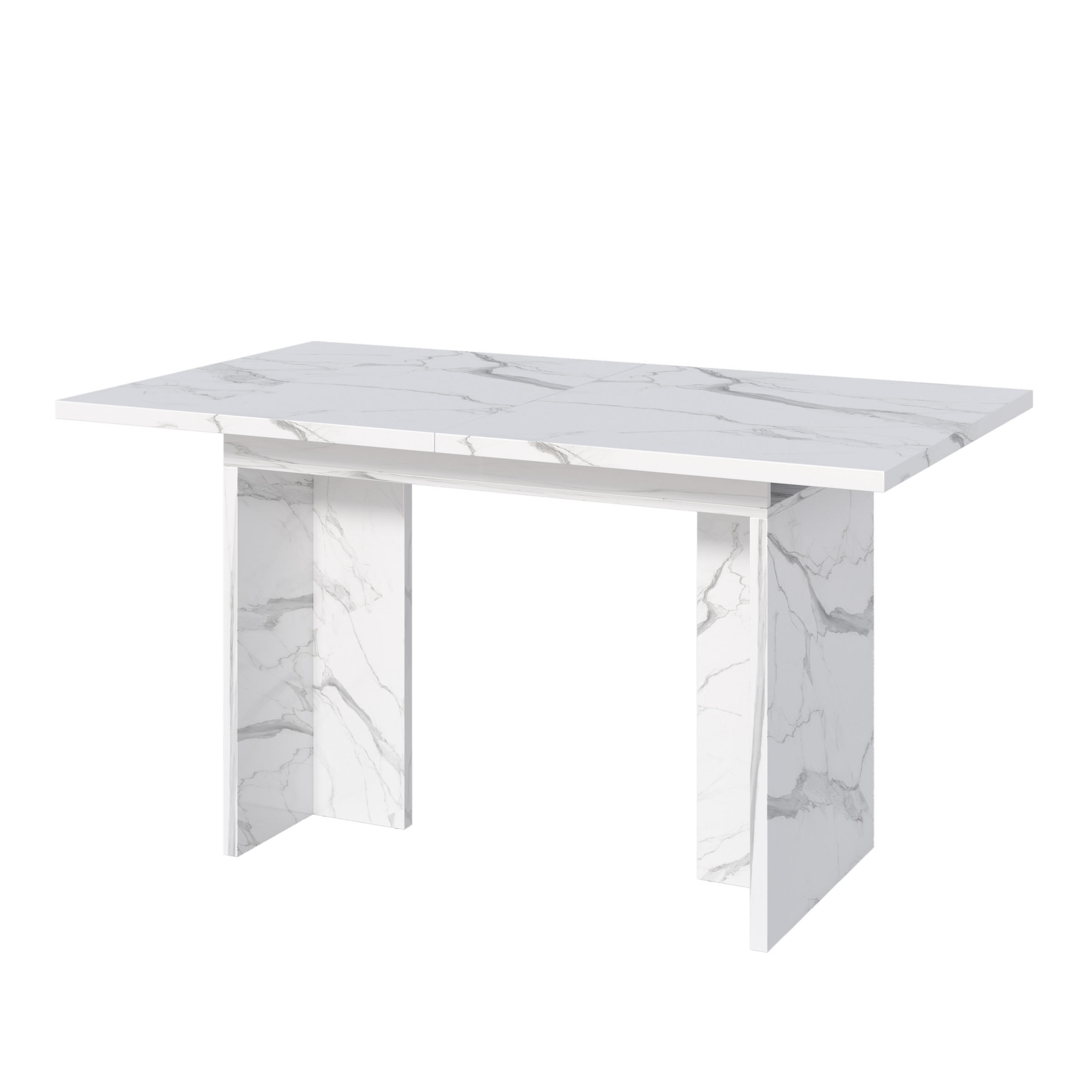 AUSZIEHTISCH 140/180/80 cm White Marble aus MDF mit Untertisch-Aufbewahrung - Weiß, Holzwerkstoff (180/80/75cm) - OKWISH