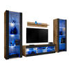 WOHNZIMMERSET TIVOLI GRANDE, 4er-Set, Schwarz, LED Blau - Eiche Wotan/Schwarz, Glas/Holzwerkstoff (250/159/35cm) - Komodee
