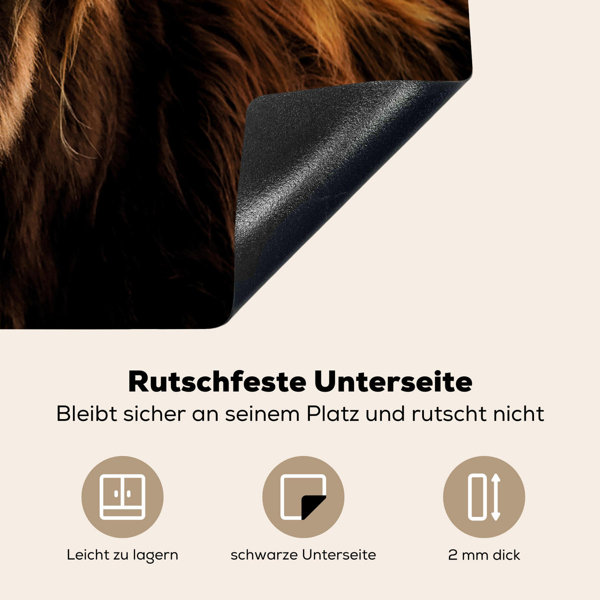HERDABDECKPLATTE Schottischer Highlander - Hörner - Schwarz - Tiere - Natur - Wild - Kuh Herdabdeckung Induktionsfeld 70x52 cm - Cognac, Kunststoff (70/52/0.2cm) - MuchoWow