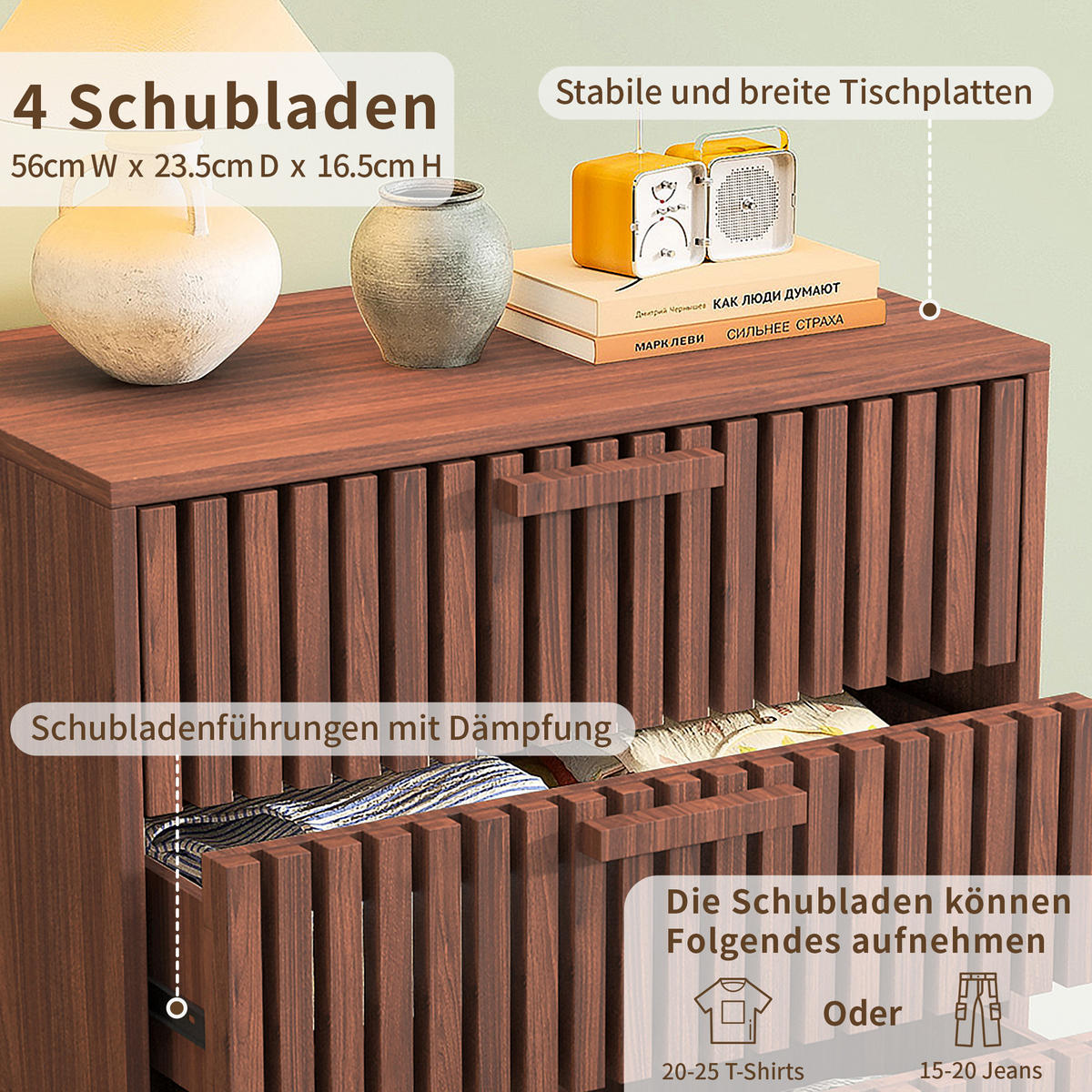 HOLZKOMMODE 4 Schubladen Schubladenschrank Walnussholzfarbe - Walnussfarben, Holz (34/91/60cm) - PARAFTA HOME