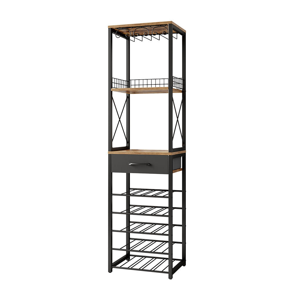 WEINREGAL Porto Eiche rustikal 40 x 147.5 cm mit Schublade - Wildeiche/Schwarz, Holzwerkstoff (40/147.5/30cm) - Vicco