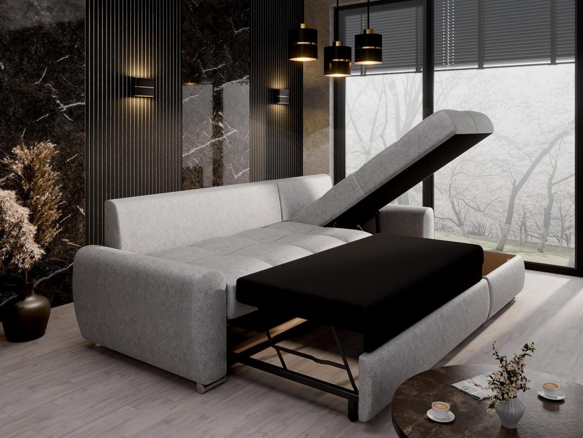 ECKSCHLAFSOFA Lunar Schlafsofa mit Bettkasten, Silberfarben - Silberfarben, Holz (237/166cm) - Panda Möbel