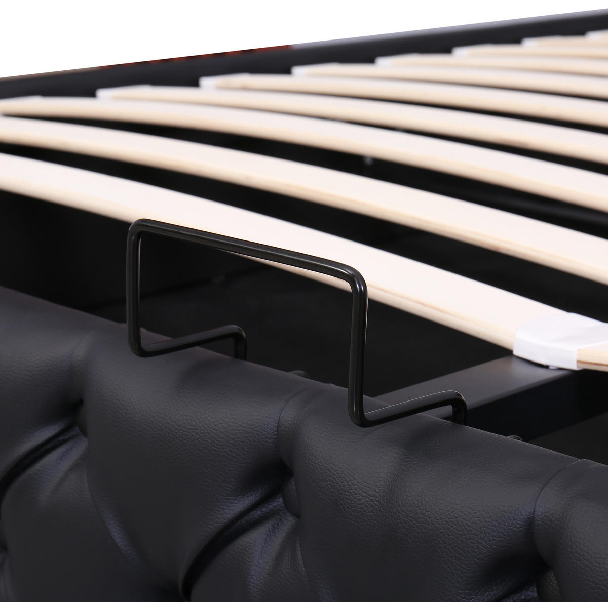 BETT mit Bettkasten und LED 140x200 cm PU Schwarz - Schwarz, Metall (140/200cm) - Meubliv