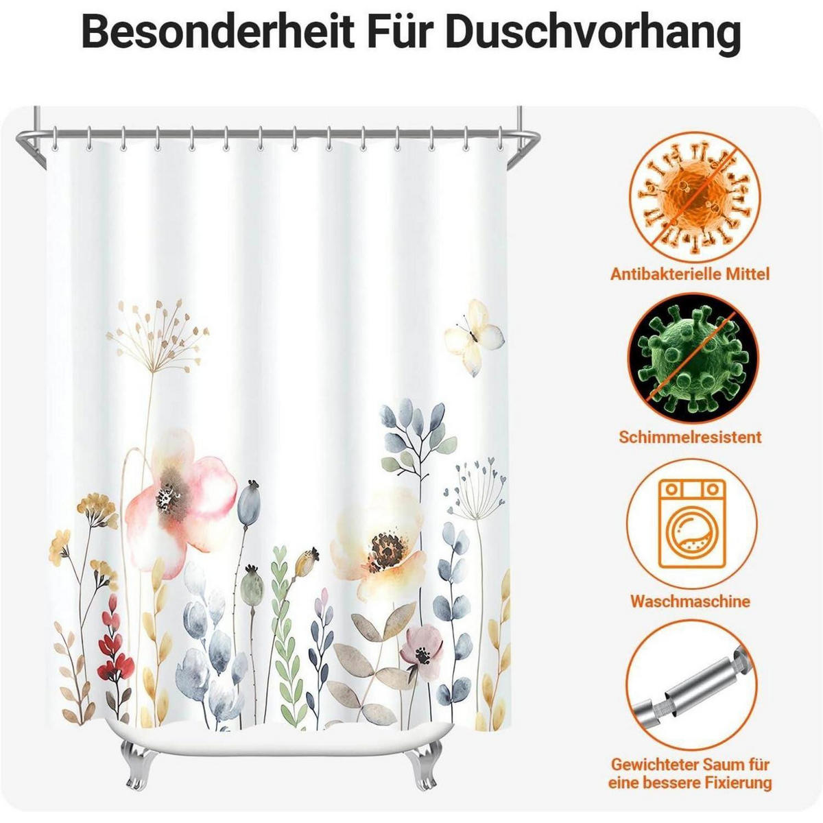DUSCHVORHANG Blumenmuster 240 x 200 cm - Multicolor, Textil (240/200cm)