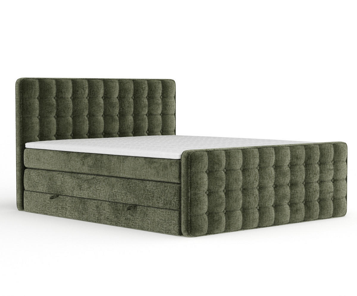 BOXSPRINGBETT Velouria Olivenfarbe 180/200 cm - Schwarz/Olivgrün, Holz/Holzwerkstoff (180/200cm) - Maison de Reve