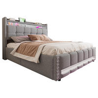 POLSTERBETT 160/200 cm hellgrau mit LED-Beleuchtung und USB-Steckdose - Hellgrau, Textil (160/200cm) - OKWISH