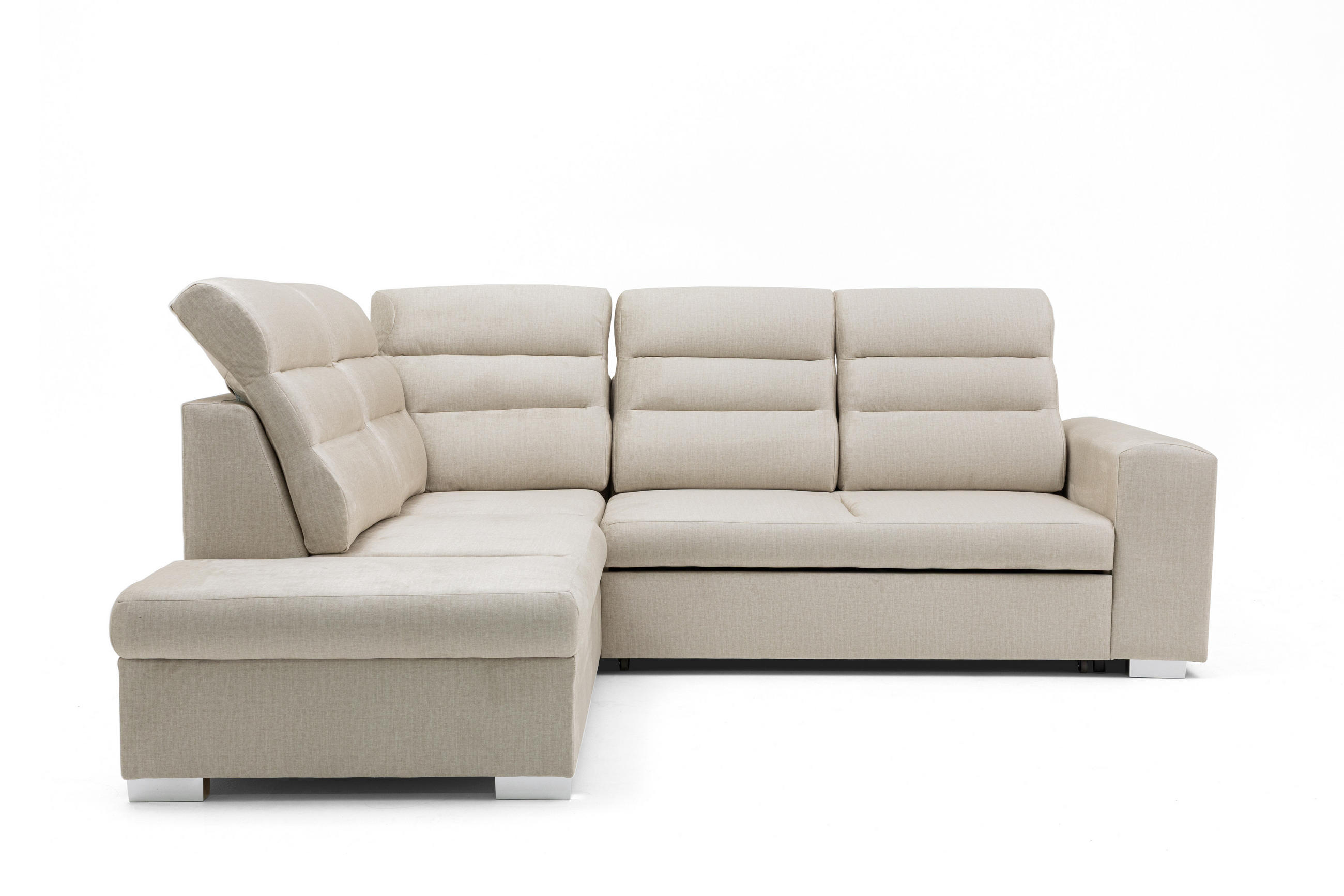 ECKSOFA CLOUD L Links mit Schlaffunktion 120x190 Velours Creme - Chromfarben/Creme, Holz/Kunststoff (202/260cm) - Muffo