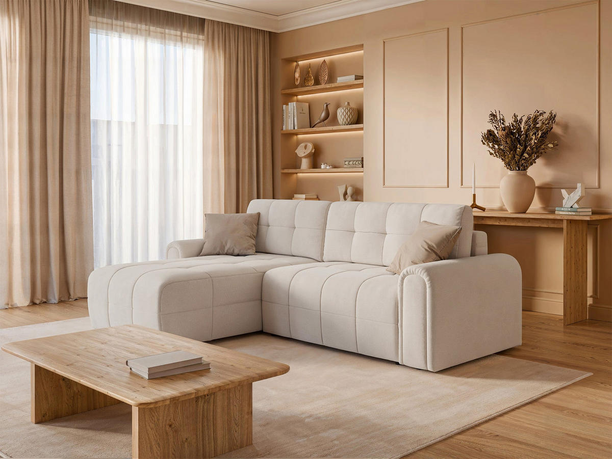 ECKSOFA Simolla Creme links - Creme/Schwarz, Kunststoff/Textil (268/180cm) - Selsey