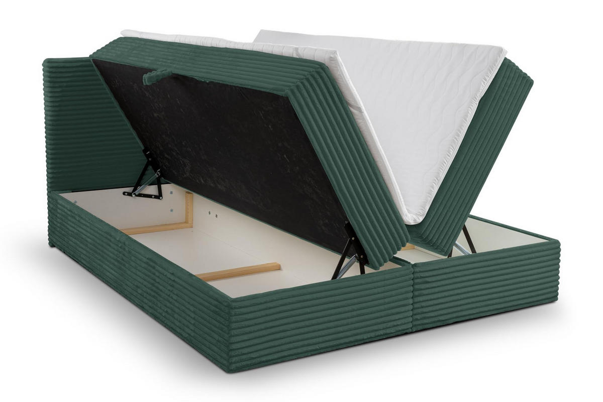 BOXBETT TILLY mit zwei Bettkästen H2/H3 Matratze und Topper 160 x 200 cm - Grün, Holzwerkstoff (160/200cm) - VENASI MÖBEL