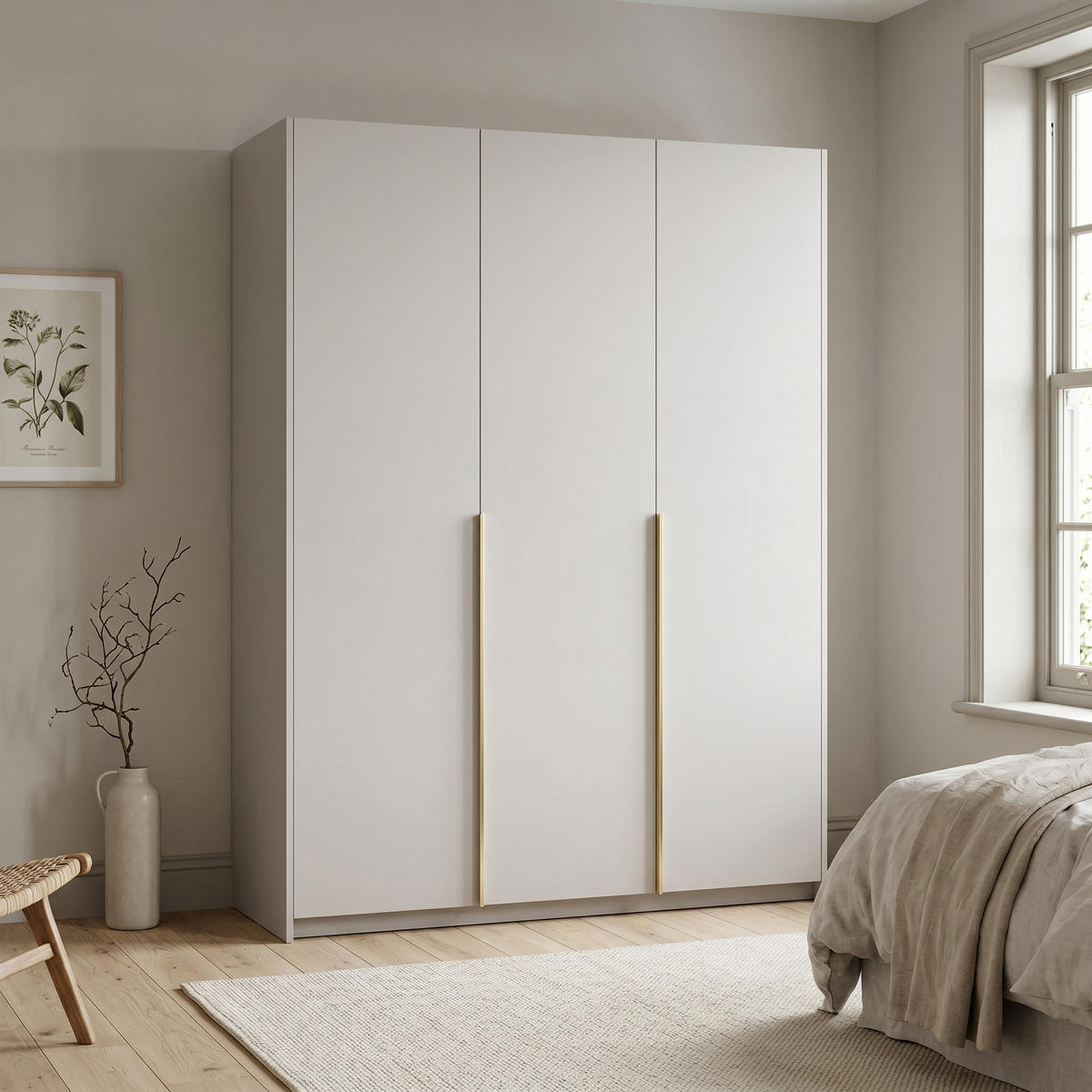 DREHTÜRENSCHRANK AMARA 148/204/58cm 3-türig Kaschmir - Kaschmir/Goldfarben, Holzwerkstoff (148/204/58cm) - MASSENO