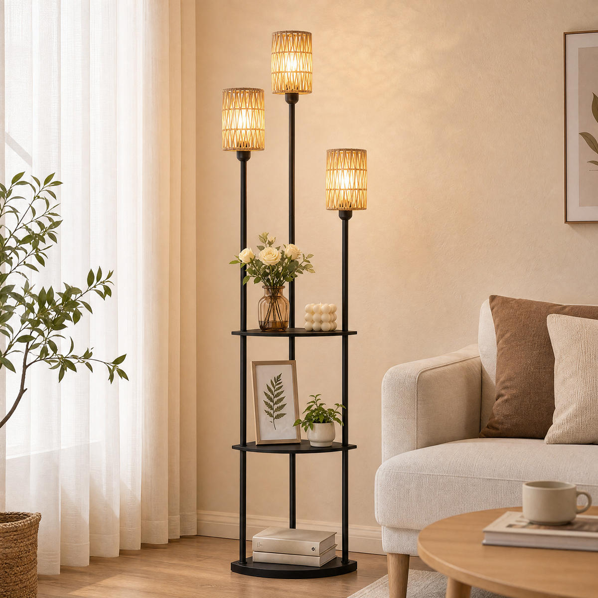 STEHLAMPE MDF Papier Schwarz - Schwarz, Holzwerkstoff (47/36/179cm) - HOMCOM