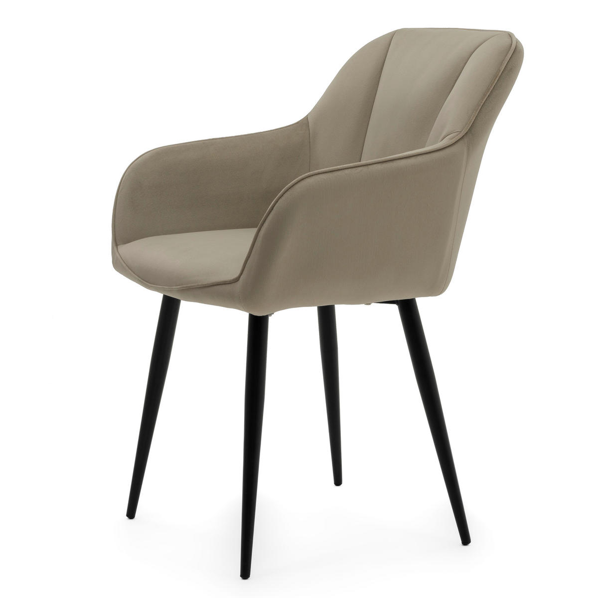 STUHL LAGO gespolsterter mit Steppung - dunkelbeige - Samt Velours - Schwarz/Braun, Textil/Metall (58/85/60cm) - NEW HOME