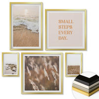 WANDBILDER 5er Set - 50x50 cm & 20x30 cm & 40x60 cm Goldrahmen - Strandwellen, Steine, Sommer - Goldfarben, Kunststoff (40/60cm) - ArtPrintCave