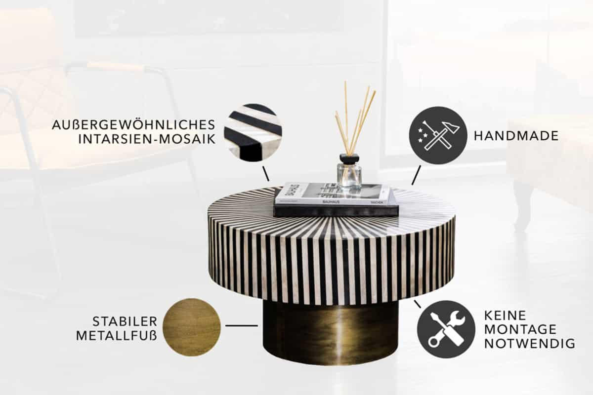 COUCHTISCH HARMONY NATURE rund Schwarz|Weiß 60cm - Schwarz/Weiß, Kunststoff/Metall (60/60/35cm) - riess-ambiente