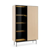 VITRINE Rita Vincenza Eiche, Hochschrank mit LED Beleuchtung und Glasfront - Eichefarben/Schwarz, Holzwerkstoff (107/163/39cm) - Bettso