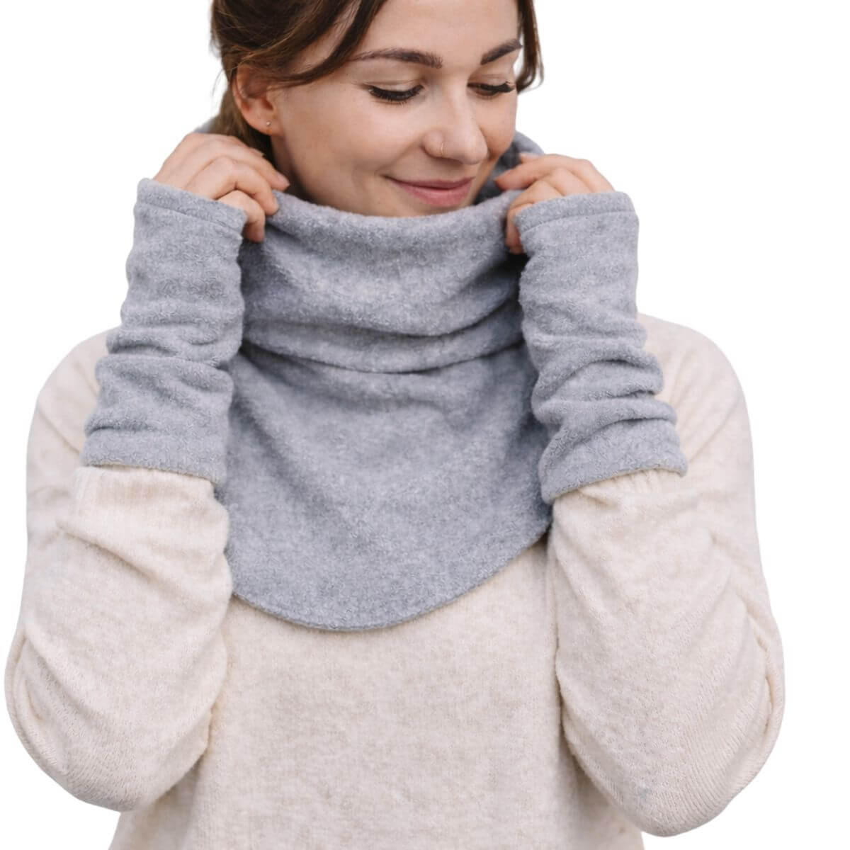 TRAGEZUBEHÖR Fleece Schalkragen und Stulpen - Grau, Textil (1/0.5/30cm) - Hoppediz