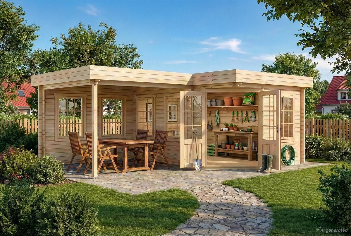 GARTENHAUS Holz Pepe - Naturfarben, Holz (618/228/462cm) - Alpholz