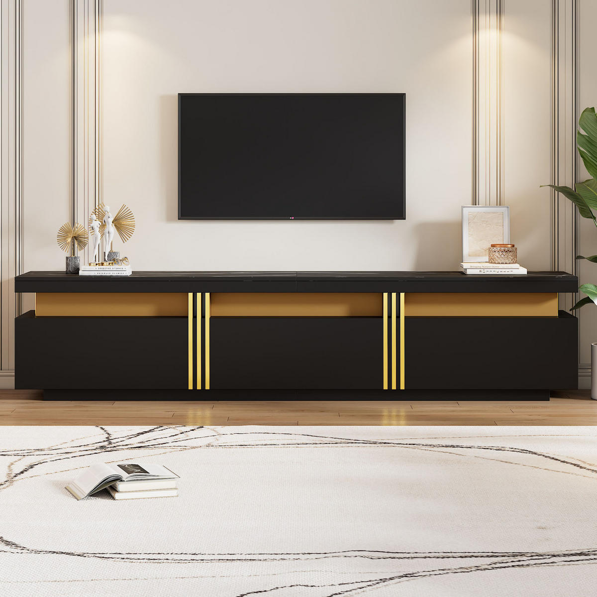 LOWBOARD 200/40/42 cm Schwarz aus Spanplatte mit 3 Schubladen - Schwarz, Holzwerkstoff (40/42/200cm) - OKMYHOME