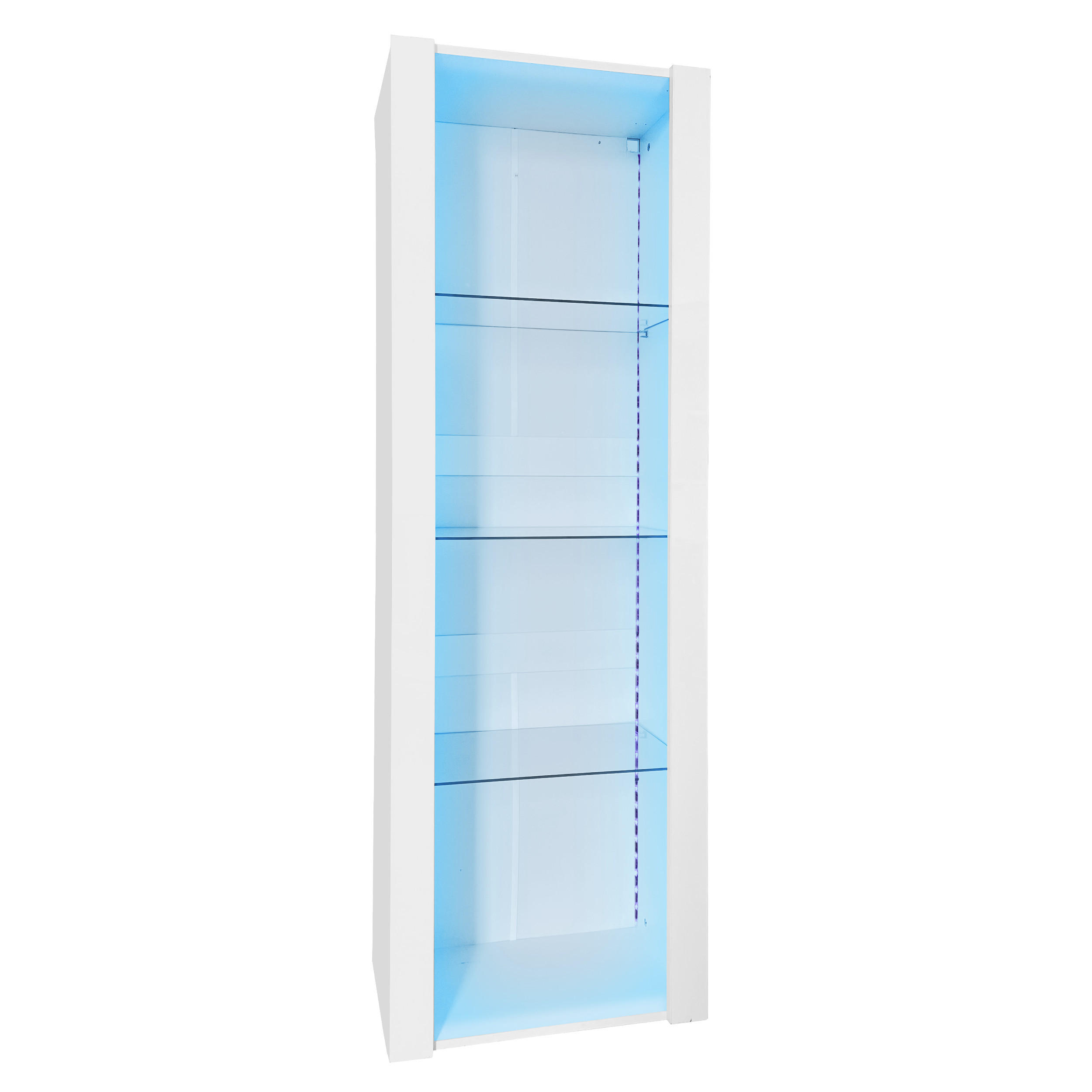 VITRINE DE-38250 55/38/166 cm mit 3 Glasfächern und LED-Beleuchtung Weiß - Weiß, Holzwerkstoff (55/166/38cm) - ComfortXL
