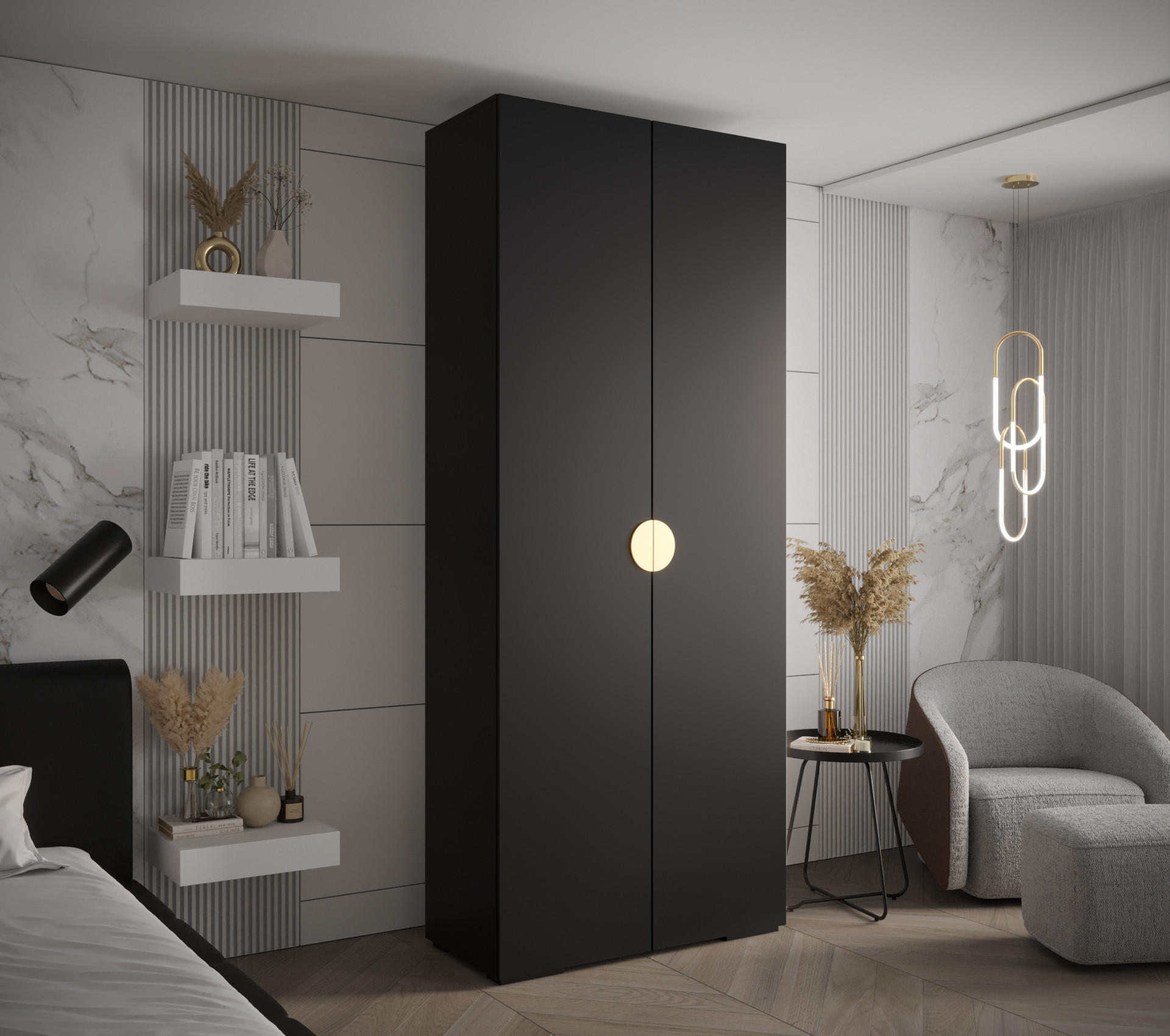 DREHTÜRENSCHRANK 236.7/100/47 2-türig - Goldfarben/Schwarz, Holz/Metall (100/236.7/47cm) - Abiks Möbel