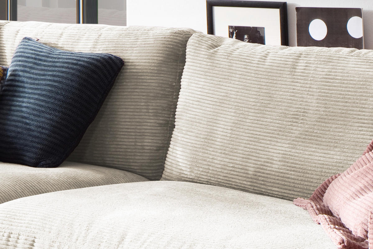 SOFA 3-SITZER MADELINE Cremeweiß Cord - Creme/Schwarz, Textil (290/85/127cm) - KAWOLA