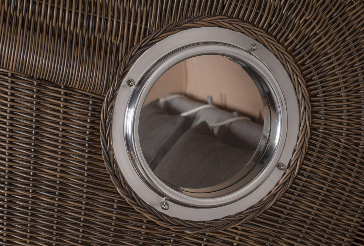 STRANDKORB Komplettset: Ammersee Teak Bullauge - PE grau - Modell 570 - Anthrazit/Grau, Holz/Kunststoff (125/165/80cm) - bene living