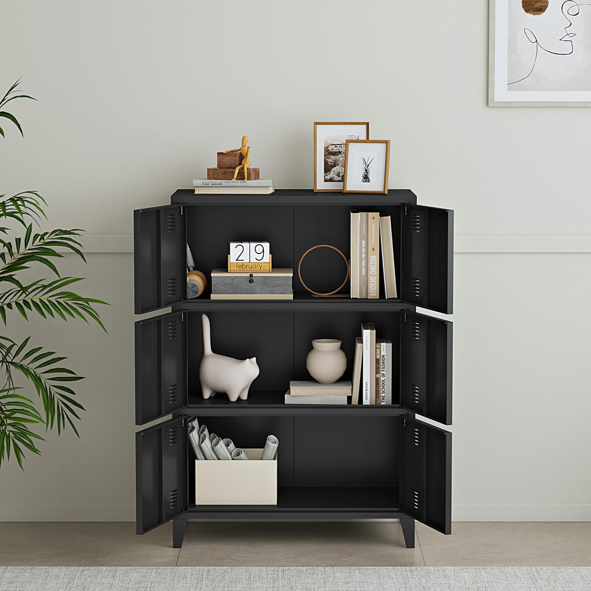 BÜROSCHRANK Hamina - Schwarz, Metall (80/113/40cm) - [en.casa]