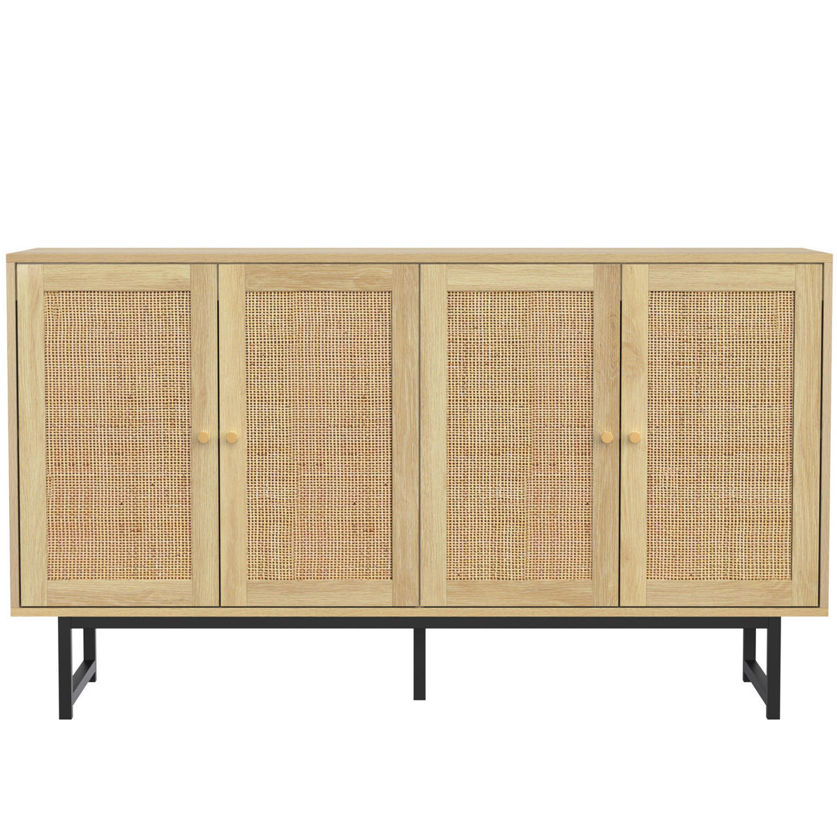 SIDEBOARD aus Spanplatte 140x39,5x80 cm Holzfarben mit Rattangeflecht und 4 Türen - Naturfarben, Holzwerkstoff (140/80/39.5cm) - IVMEU