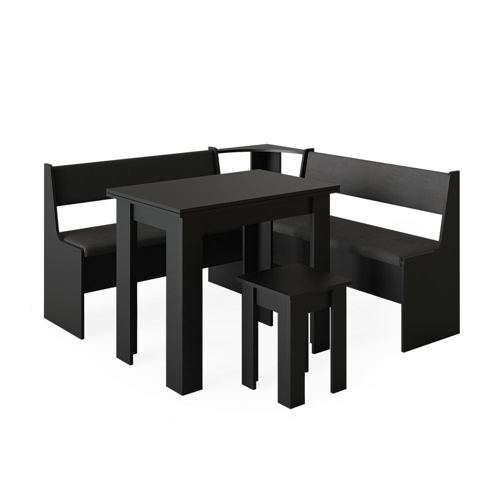 ECKBANKGRUPPE Roman Schwarz 150 x 41.5 cm mit Tisch - Schwarz/Sonoma Eiche, Holzwerkstoff (150/80/150cm) - Vicco