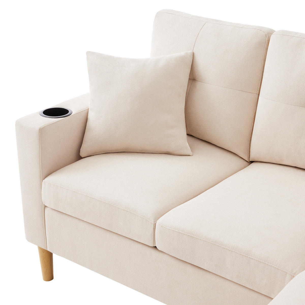 ECKSOFA 175/129/90 cm Beige aus Baumwoll-Leinen mit Stauraum - Beige, Textil (129/175cm) - OKWISH