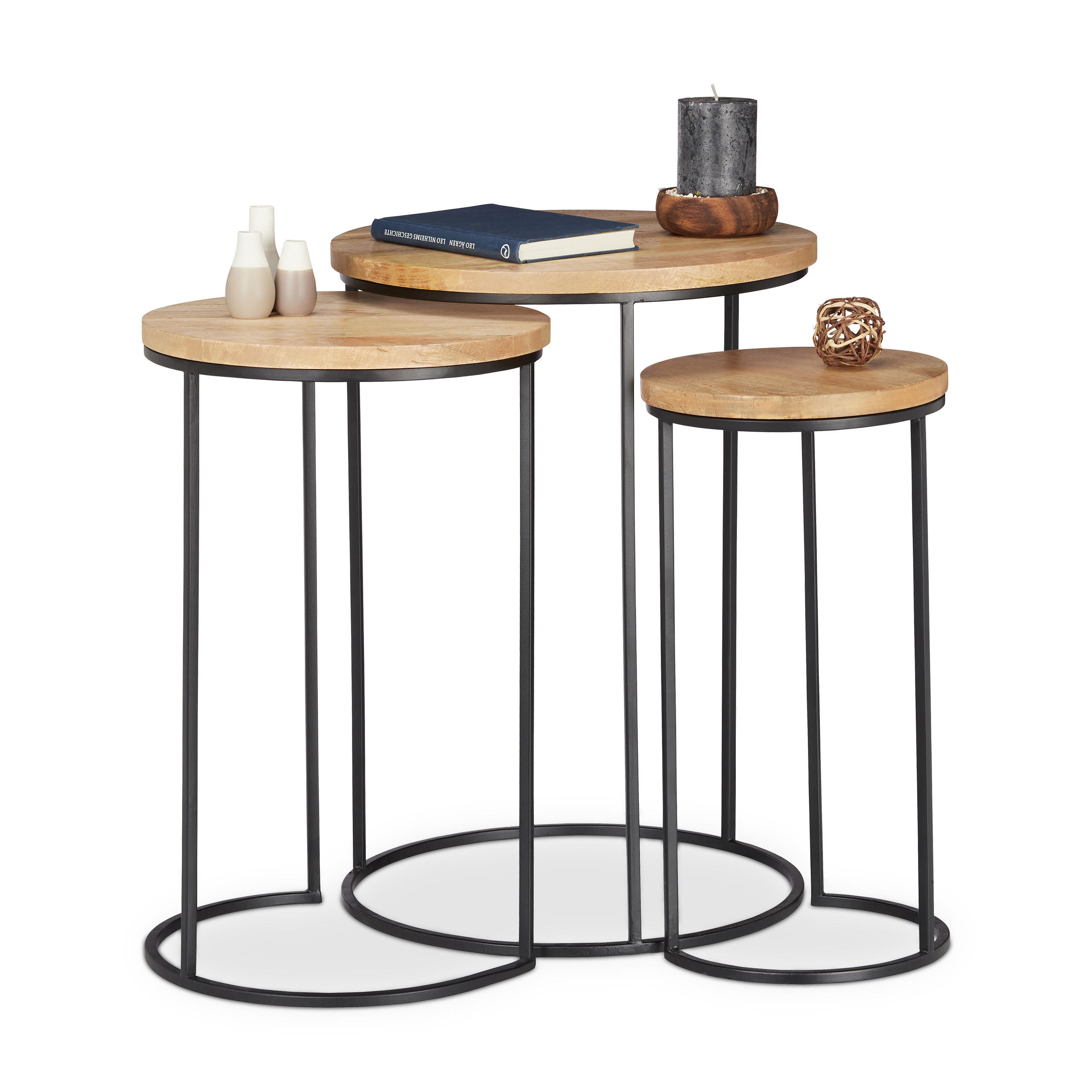 3XBEISTELLTISCH - Multicolor, Holz/Metall (41/41/56cm) - Relaxdays