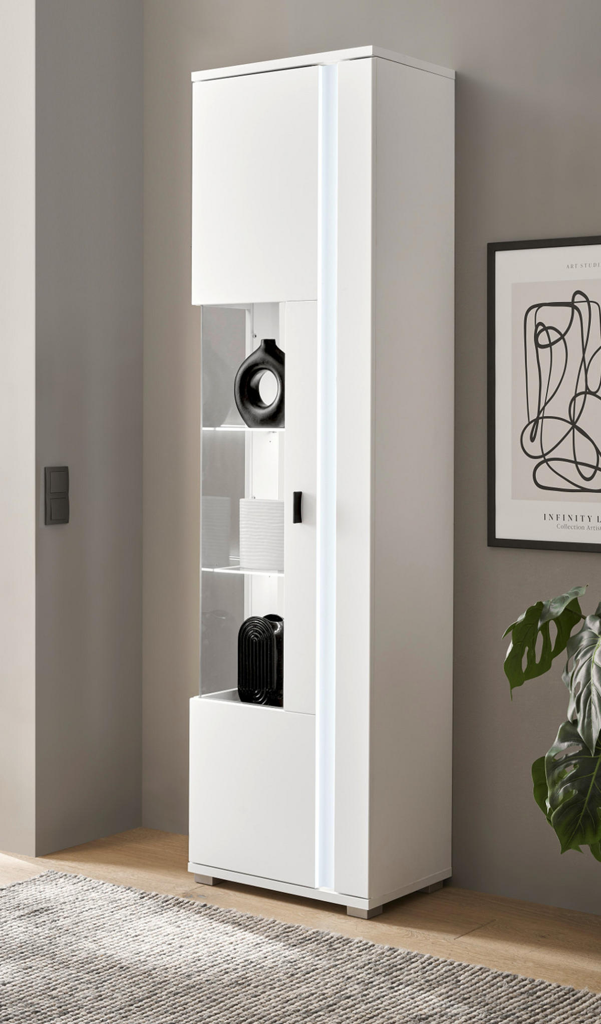 VITRINE weiß matt, Vitrinenschrank inklusive Frontbeleuchtung 55 x 200 cm - Weiß, Holzwerkstoff (55/200/35cm) - Furn.Design