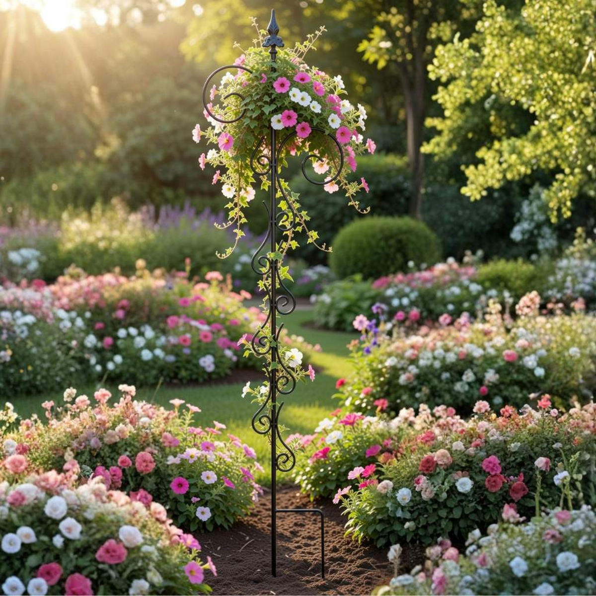 RANKHILFE mit 2 Halter Rankgitter aus Metall H-145cm B-30cm Kletterhilfe 2 Haken - Schwarz, Metall (30/145/2cm) - DanDiBo