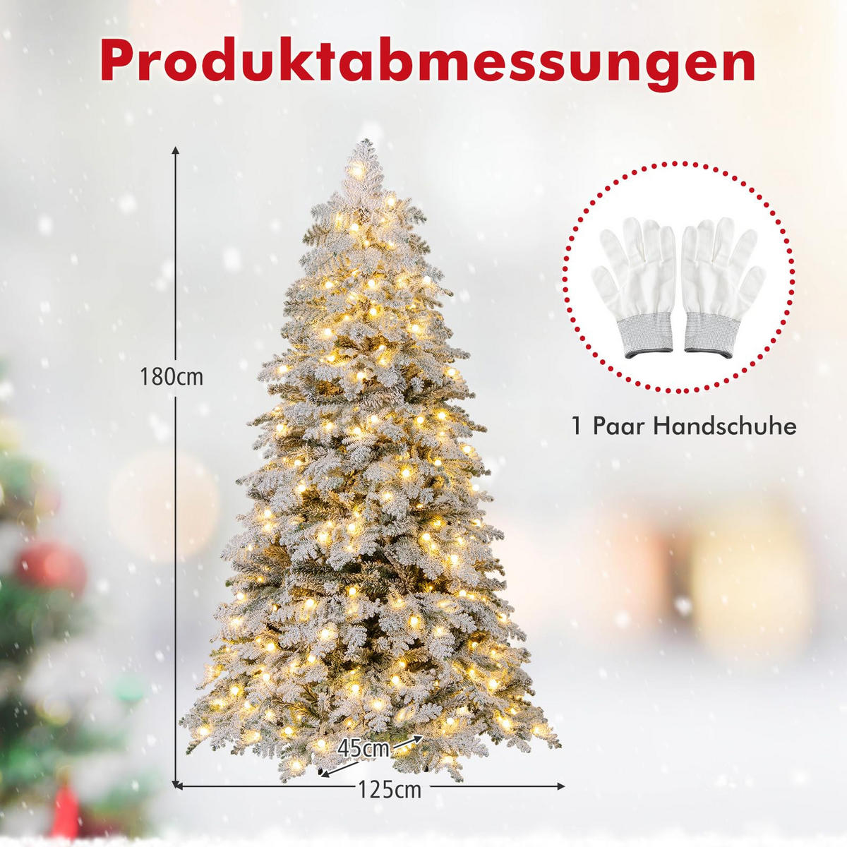 WEIHNACHTSBAUM mit 130 funkelnden Kugeln und Schnee 180 cm weiß - Weiß, Metall (180cm) - COSTWAY
