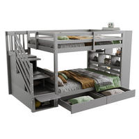ETAGENBETT 90/200 cm in Grau mit Stauraum und Sicherheitstreppe - Grau, Holz (90/200cm) - BEAOK