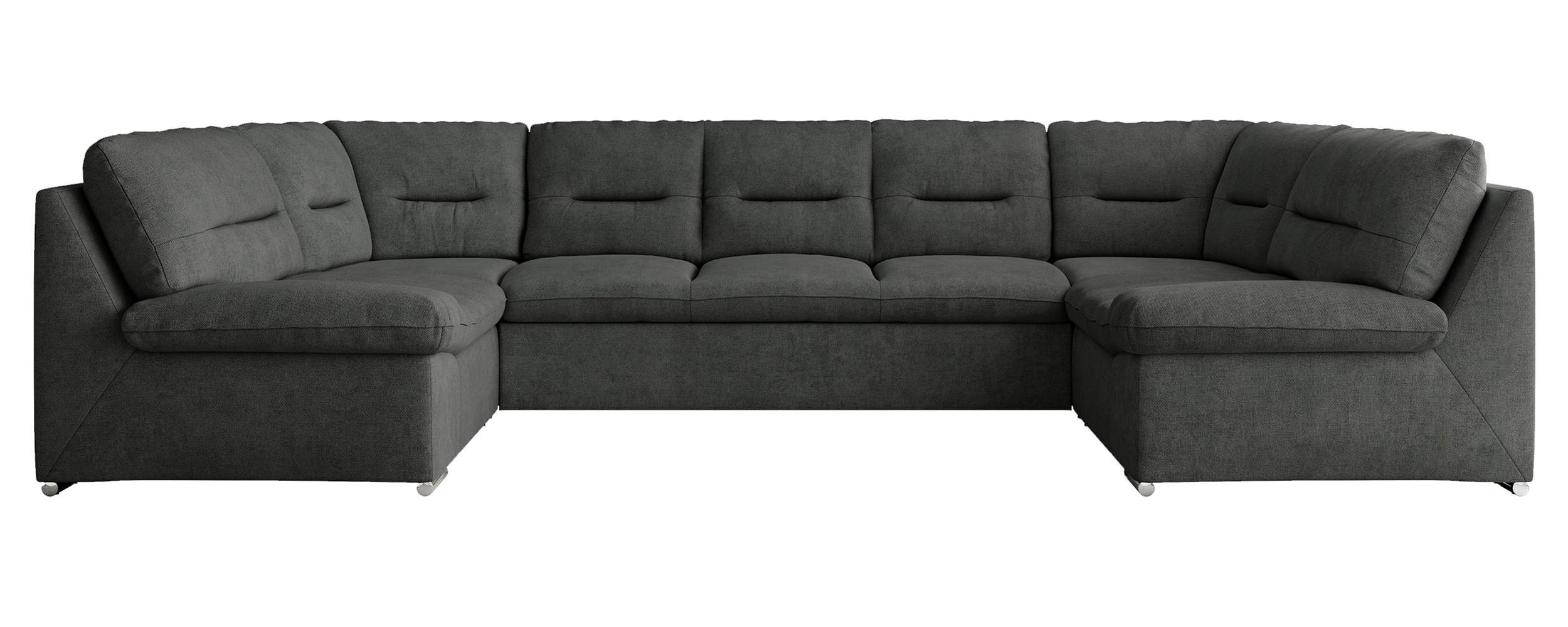 WOHNLANDSCHAFT COMODO U Dunkelgrau Struktur - Dunkelgrau/Silberfarben, Textil/Metall (340/93/206cm) - MKS