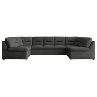 WOHNLANDSCHAFT MORBIDO U Dunkelgrau Struktur - Dunkelgrau/Silberfarben, Textil/Metall (340/93/206cm) - MKS
