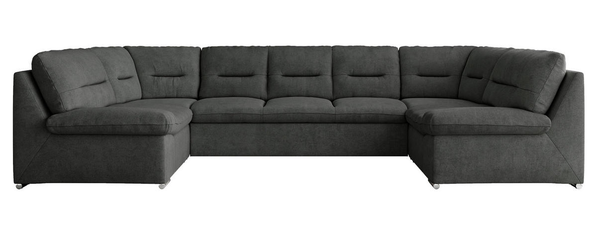 WOHNLANDSCHAFT MORBIDO U Dunkelgrau Struktur - Dunkelgrau/Silberfarben, Textil/Metall (340/93/206cm) - MKS