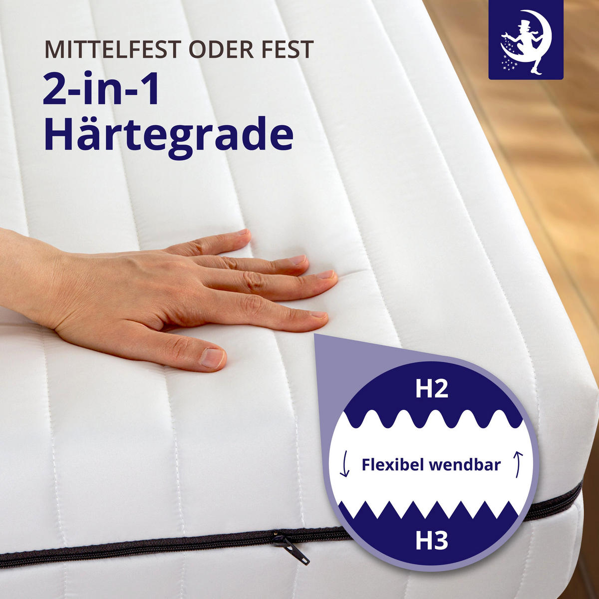 WENDEMATRATZE 160x200 H2 H3 - Kaltschaummatratze 7-Zonen - OEKO-TEX zertifiziert - Alltags- und Jugendmatratze - Höhe 15 cm - Weiß, Textil (160/200cm) - Mister Sandman